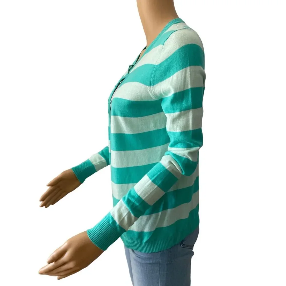 Lord & Taylor Women's Green Striped Button Up Cardigan Modal Sz /Petite small - Picture 3 of 10